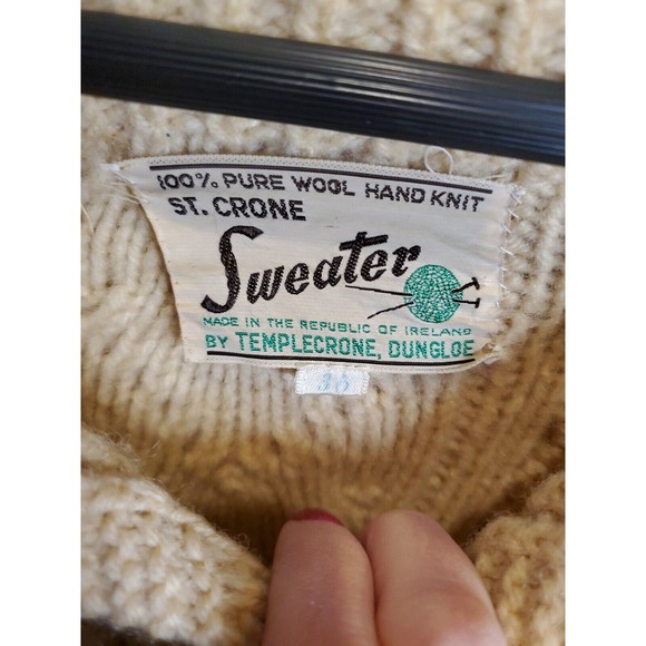 Vintage St. Crone Irish wool cardigan fisherman shawl Aran sweater Medium - Picture 2 of 6